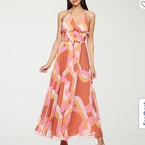 Premier Amour Orange Print Halter Open Back Maxi Dress Size 2